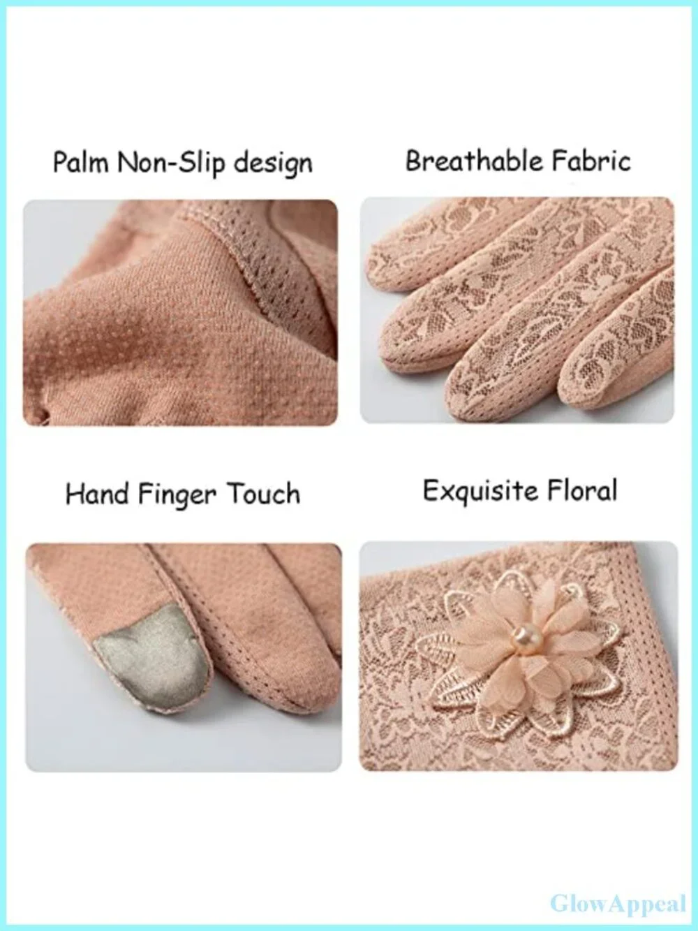 Women's Lace Floral Short Gloves Touchscreen Driving Summer